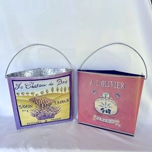 VINTAGE 2001 KO Decorative French Metal Buckets - Purple and Red